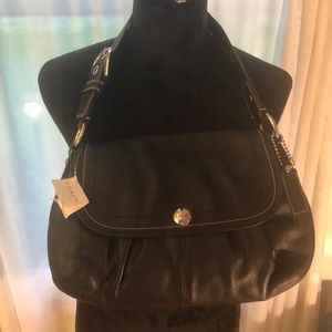 Coach NWT Black Leather Soho Pleated Legacy Flap